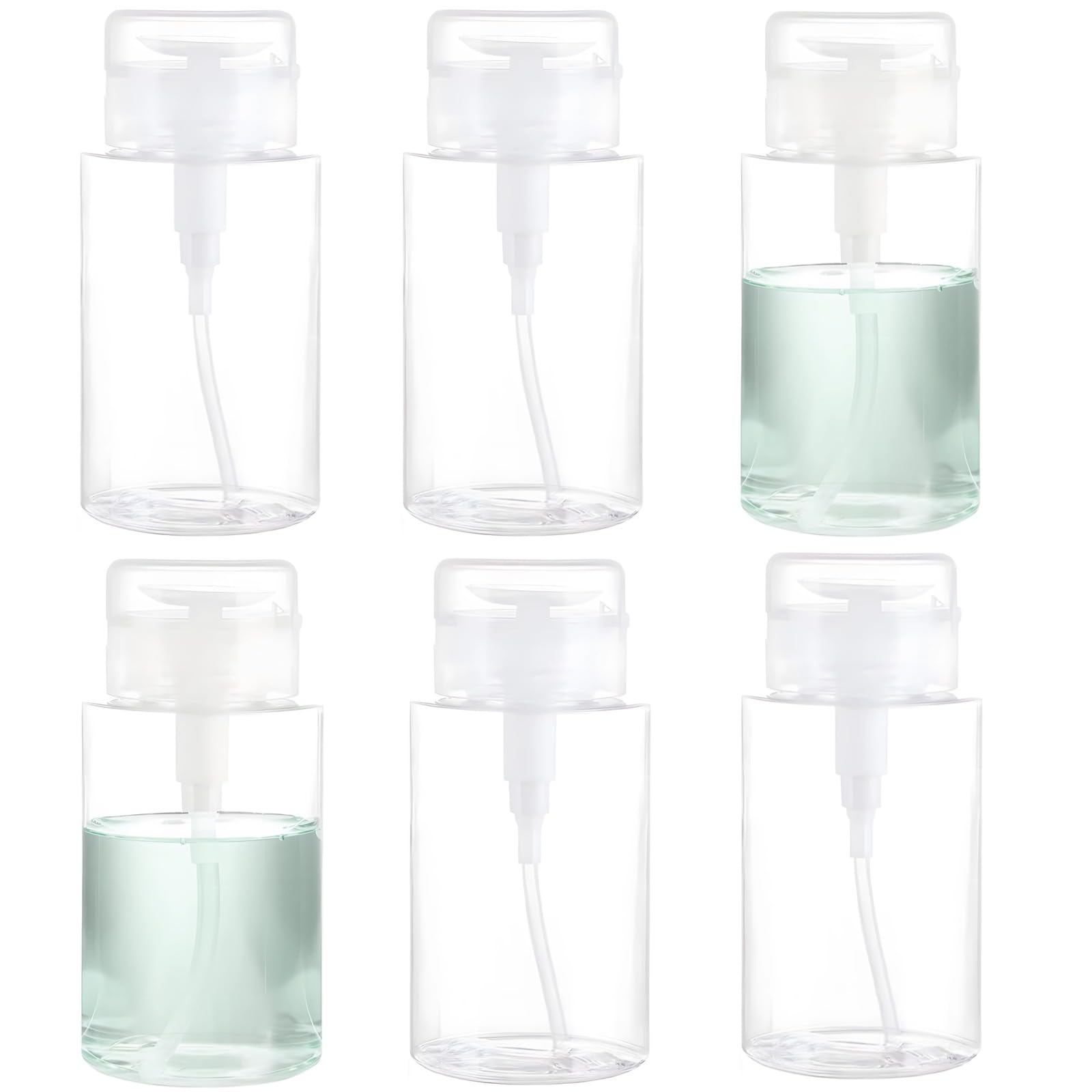 Lote de 6 dispensadores de bomba, botellas de plástico PET transparente de 200 ml con tapón de cierre, dispensador de líquido rellenable para desmaquillante, tóner, loción y quitaesmalte