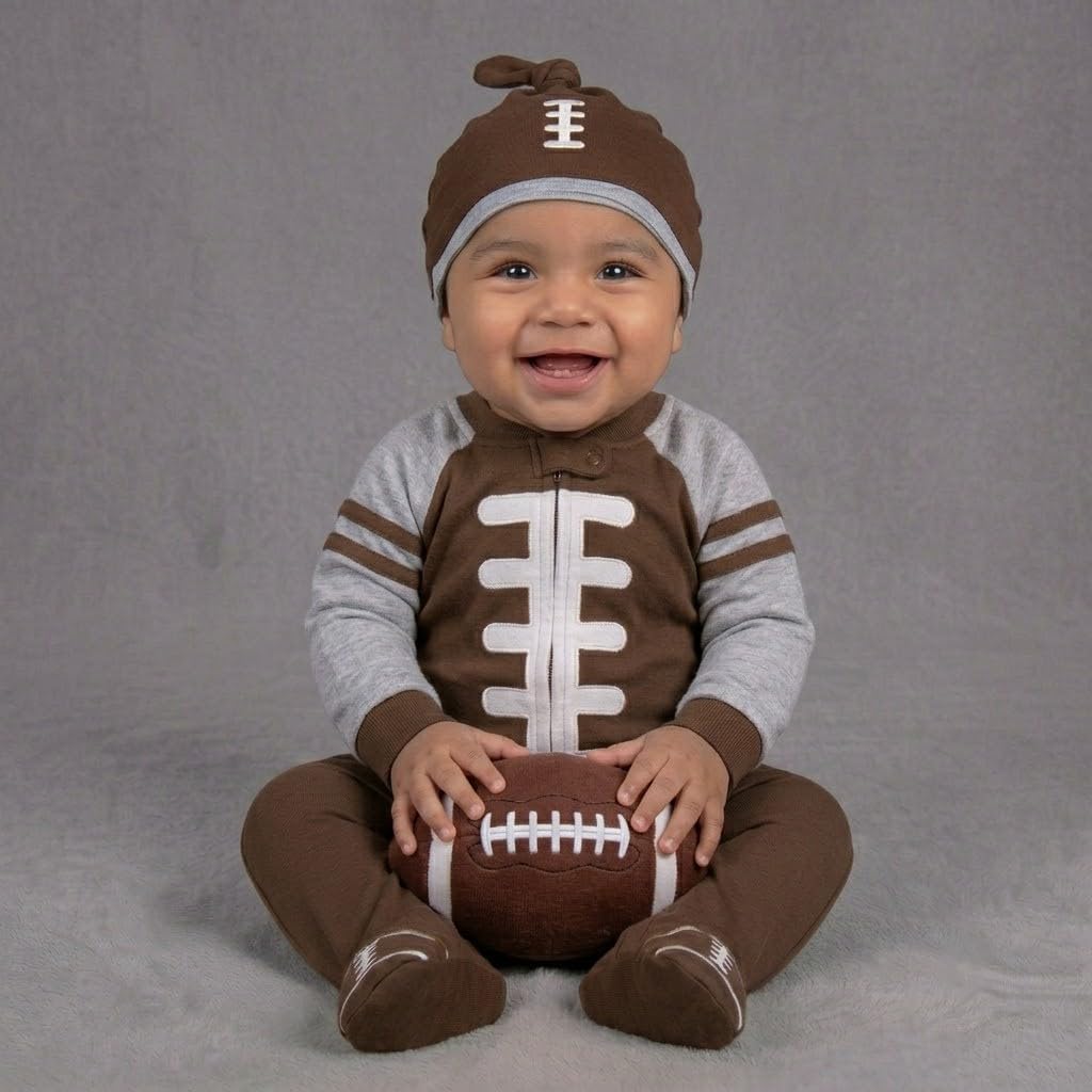 Baby Footie Bodysuit Headband or Hat 2 Piece Set – Christmas Thanksgiving Zip-Up Outfit,Holiday Pajamas for Infants image 2