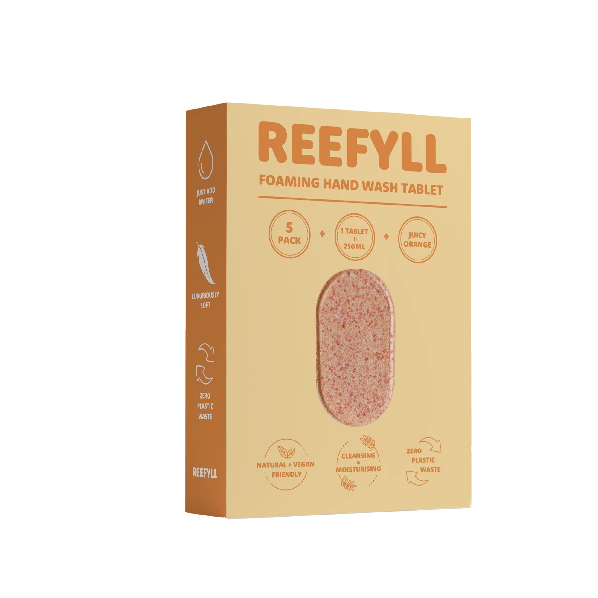 Reefyll Foaming Hand Soap 5 Refill Tablets for Foaming Dispenser only, Dissolvable Plastic Free Hand Wash Pods, Just Add Water to Transform to Velvety Foam, Juicy Orange Scent