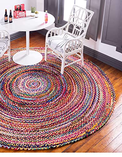 Image of Jute Braided Natural Rug Hand Woven & Reversible for Living Room Kitchen Entryway Rug, Jute Burlap Braided Rag Rug, Farmhouse Rag Rug, Rustic Rug (Cotton, 210cm)