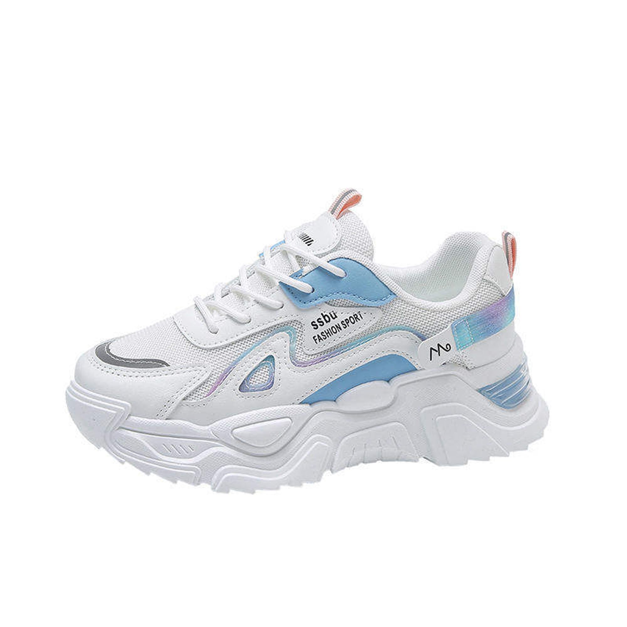 rev ewsy Fashion Sport Sneakers, Walking Shoes, White with Holographic Accents, Lightweight Running Shoes-picture-35
