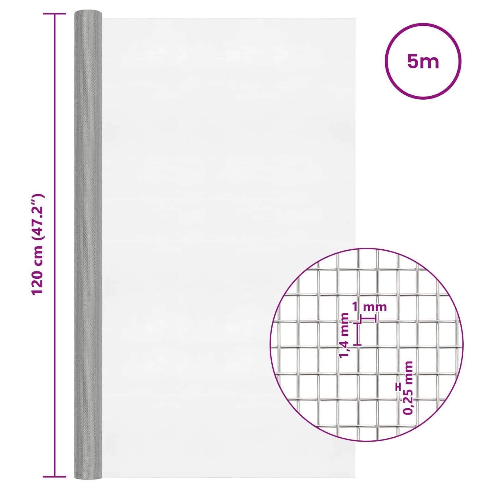 vidaXL Drahtgeflecht 120 x 500 cm 18 Mesh Edelstahl 304 Silber