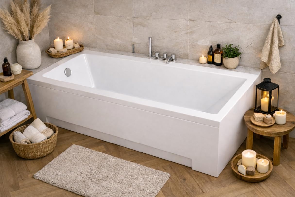 Acryl Badewanne 120x70 cm – Badewanne Rechteck mit Rahmen ohne Frontplatte & Seitenwand – Rutschfest & Antibakteriell – Einbauwanne Weiß