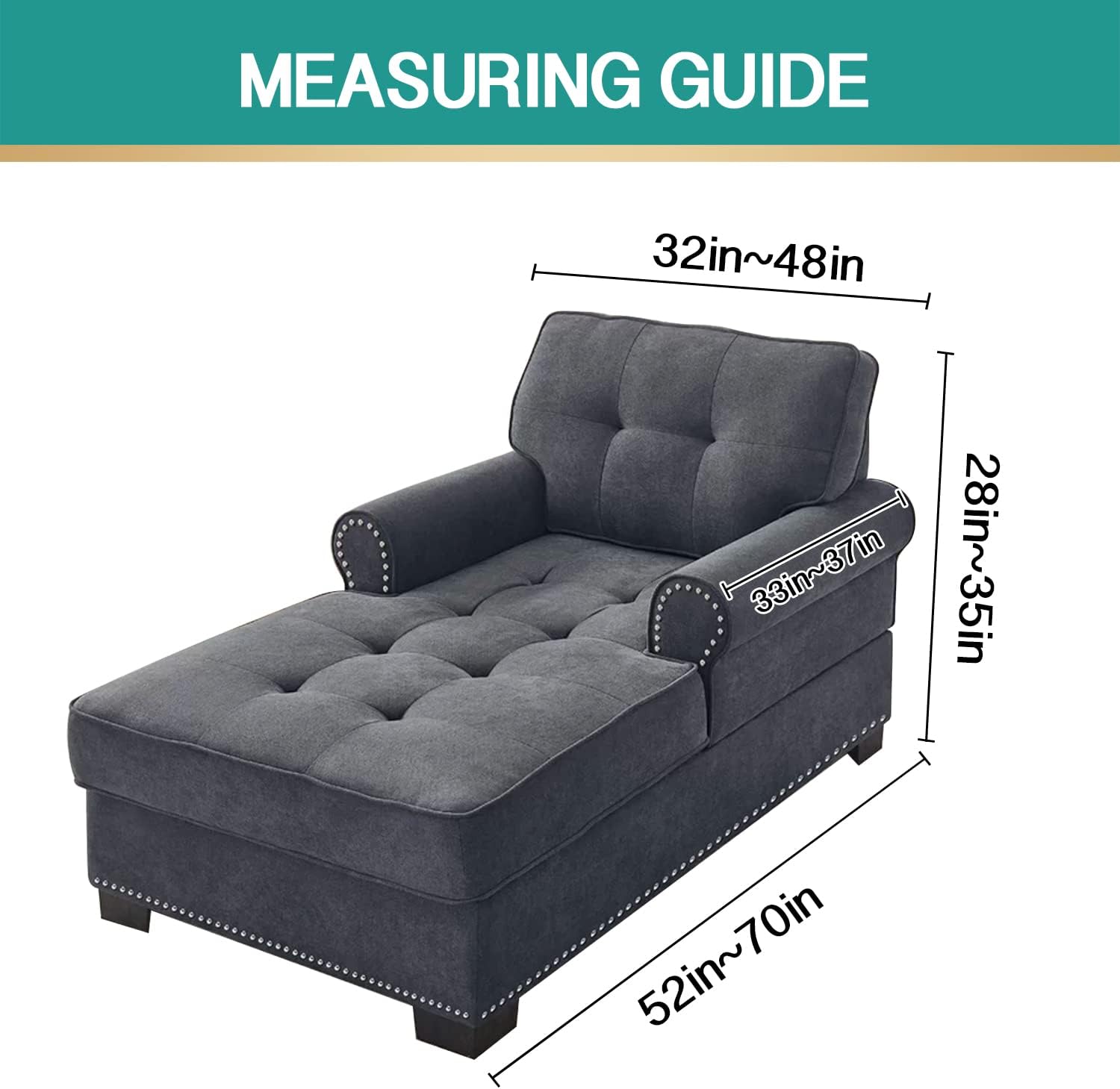 Fitted Chaise Lounge Couch Cover - Stretch Slipcover with Double Arm - Washable Furniture Protector (Patina, Small Checks)