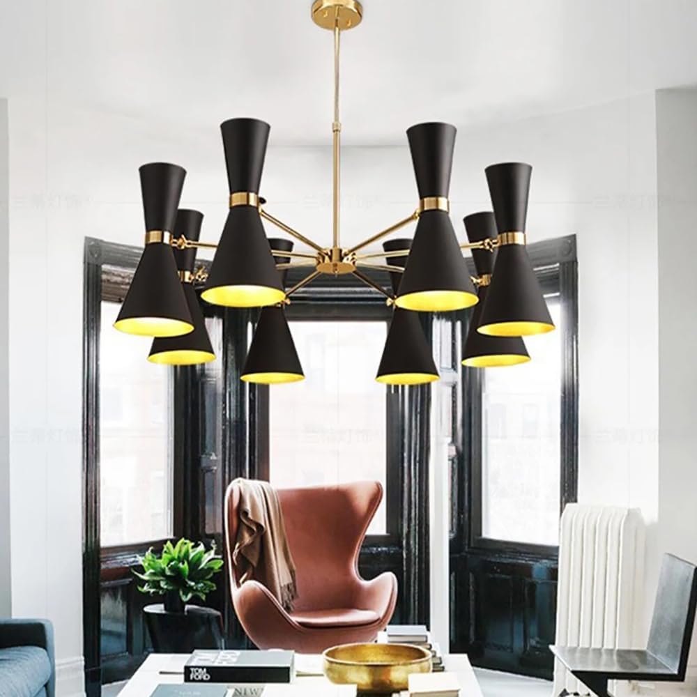 8-Lights Chandelier Modern Ceiling Pendant Light 34 inch Recessed Ceiling Lights Flush Mount Indoor Lighting for Living Room, Bedroom, Foyer, E26 Black Close to Ceiling Light Fixtures