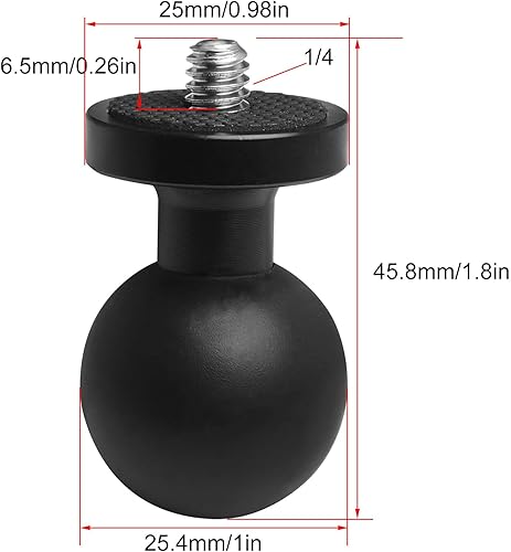 Miniatura 3 de Adaptador de bola de aleación de aluminio de 0.984 in/1 pulgada con perno roscado de 1/4 pulgadas para cámara de acción y videocámara