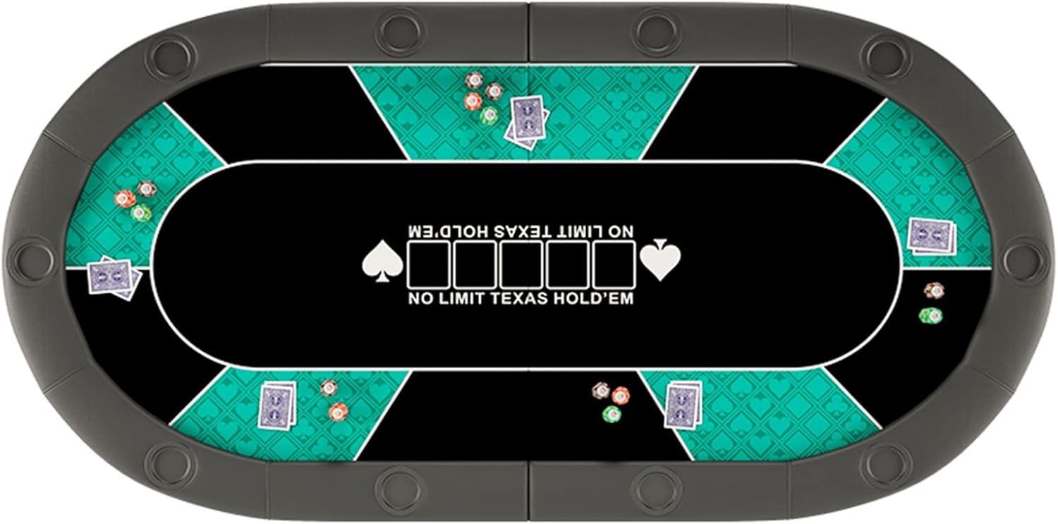 Folding Poker Table Top 78inch x 39inch Oval Card Table with Cup Holders for 10-Players, Casino Texas Poker Mat for Patio Garden Indoor Outdoor Game (Color : Green)