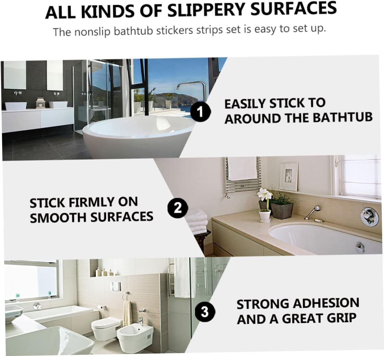 Healifty 3sets Slipping Stickers for Bathtub and Shower Non Skid Adhesive Strips for Safety in Bathroom Kitchen Pool and Stairs Easy to Apply and Remove 20pcs*3