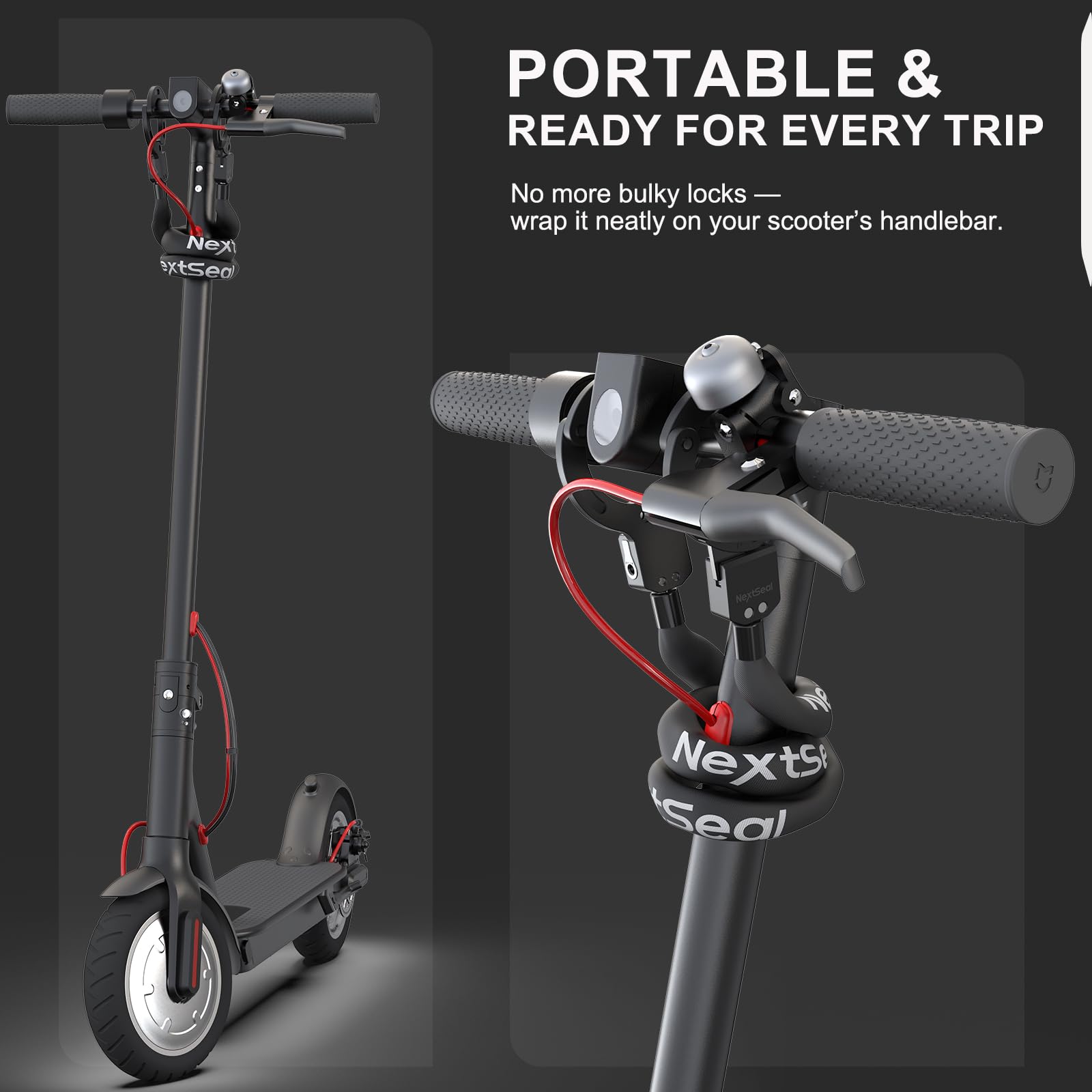 Candado eléctrico para scooter, cerradura de scooter de alta seguridad, bloqueo sin llave, cerradura de cadena antirrobo de 35.5 pulgadas con llave, accesorios de bicicleta para scooters 6