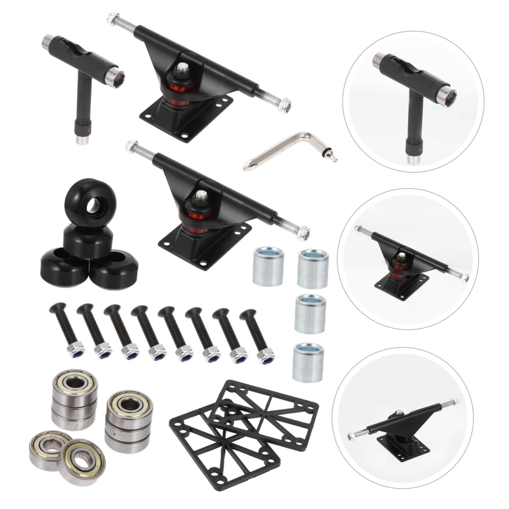 Camions de Skateboard Double Tilt, Kit Complet Noir en Alliage D'aluminium