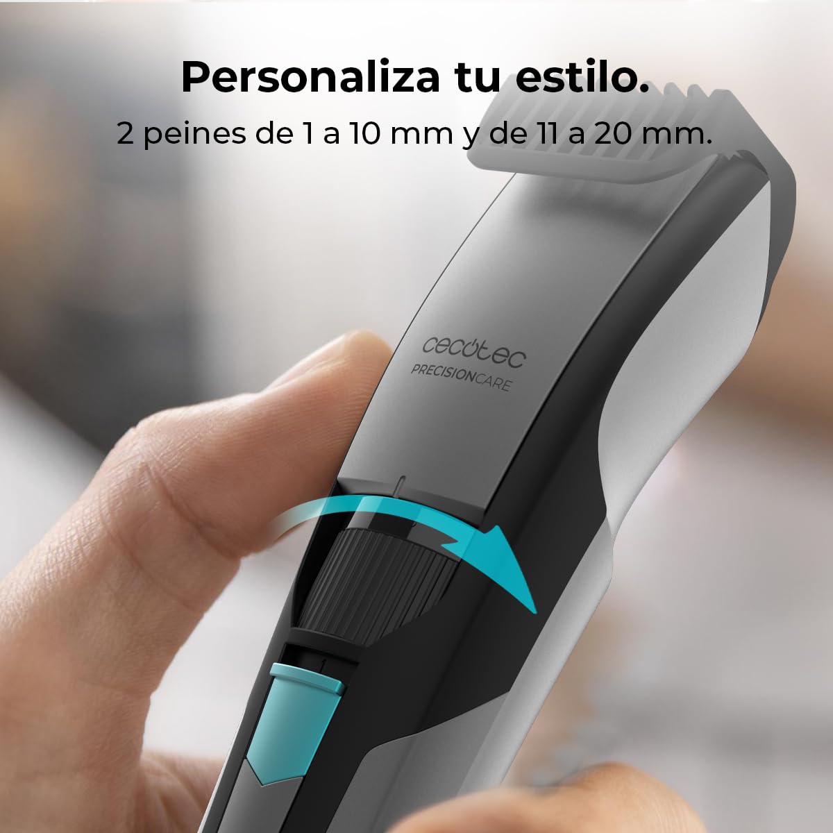 Cecotec PrecisionCare Barber Bezprzewodowa maszynka do strzyżenia brody. Akumulator fryzjerski z ostrzami ze stali nierdzewnej, grzebień 1 do 10 mm i inny 11-20 mm, autonomia 1 godzina użytkowania