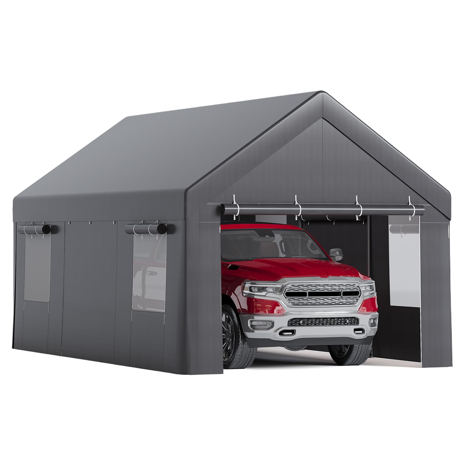View 1 of ***part only **10 x 20FT Heavy Duty Carport with Roll-Up Windows, Portable Garage with Removable Sidewalls & Doors, Portable Car Tent Garage with Roll-Up Windows and All-Season Tarp, for Car, Truck
