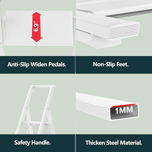 Miniatura 5 de WOA WOA Escalera de 4 escalones, escaleras para el hogar, pedales antideslizantes, taburete de aluminio plegable, ligero para mover, facilidad de