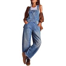 utcoco Womens Denim Overalls Loose Fit Barrel Leg Adjustable Strap Hip Hop Jean Jumpsuits