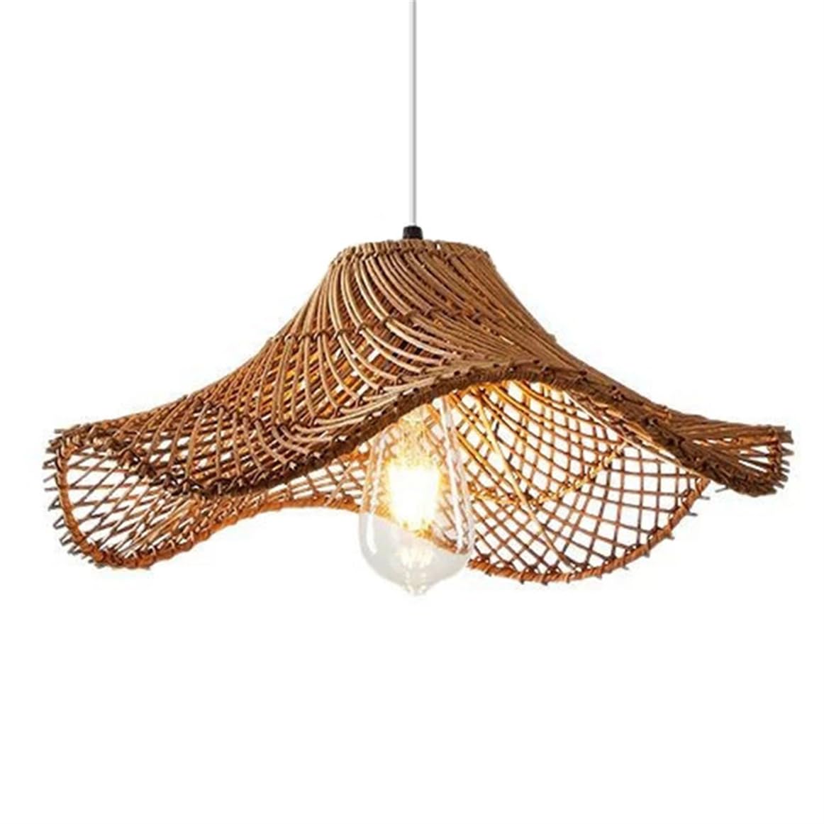TCHAUSGZOZ Vintage Rattan Pendant Light - 23.6" Boho Bamboo Hanging Fixture for Kitchen, Dining, and Living Room(60cm)