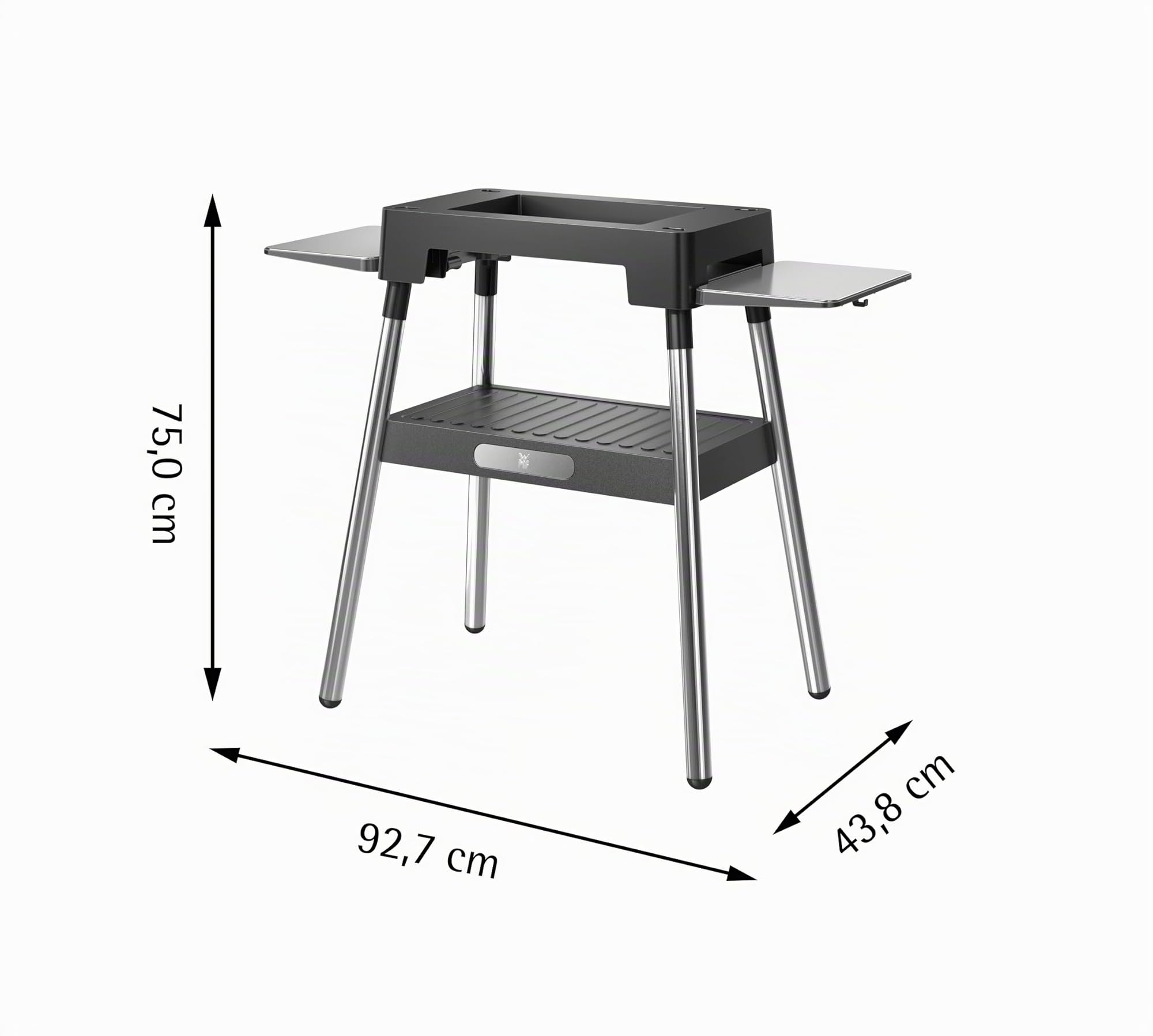 WMF Lono - Base para barbacoa de 92,7 x 75,0 x 43,8 cm, estable y segura, estantes laterales plegables, compatible con la parrilla Lono Master y la parrilla de mesa Lono plana y acanalada, cromargan