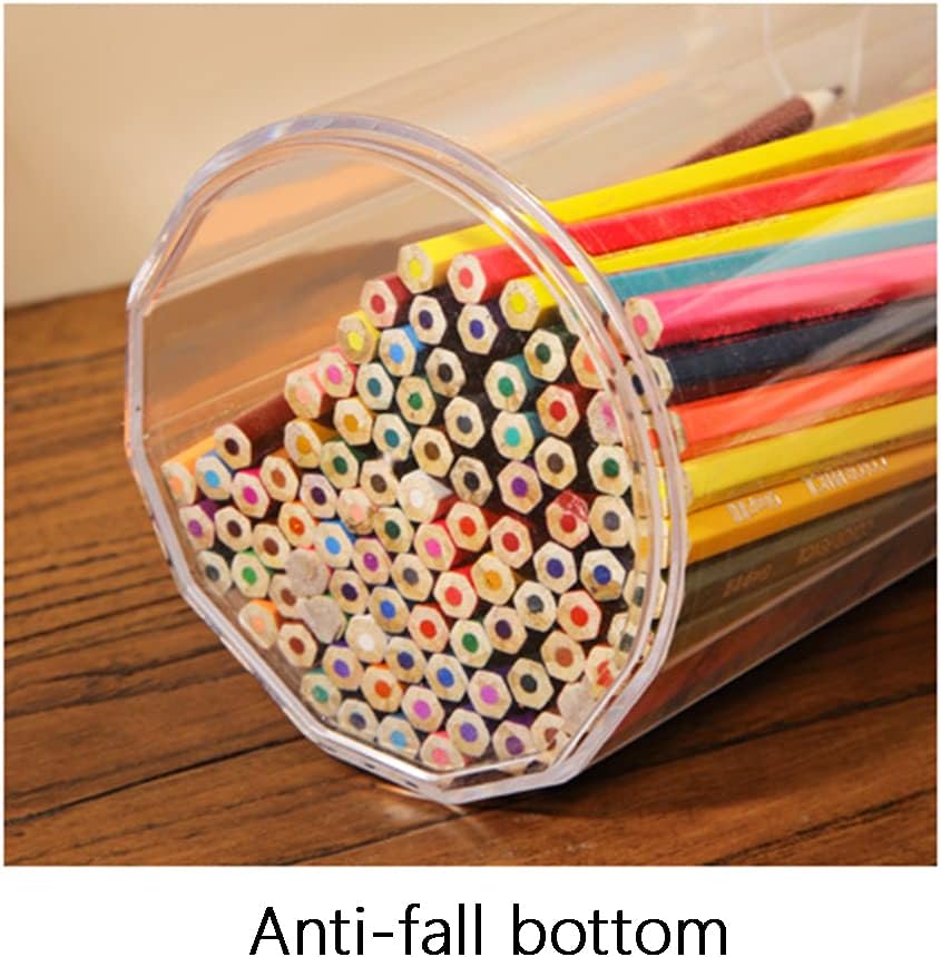 Storage Pen Cup Transparent Pen Holder/Desktop Stationery Storage Box Candy Box Desk Office School Supplies Pen Holder (Hexagon1) (Round1)