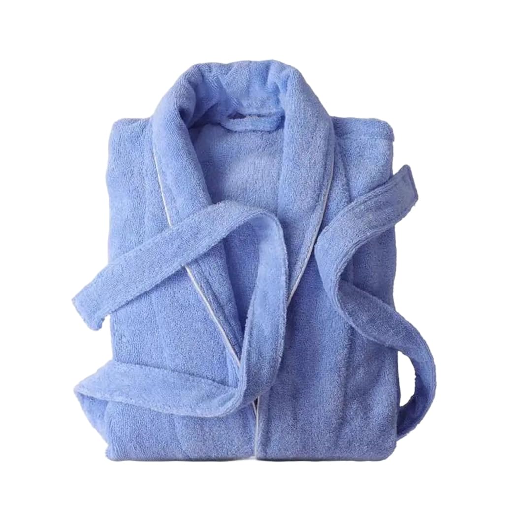 TIANQIHAO Women'S Cotton Terry Bathrobe Solid Towel Kimono Sleepwear Thicken Bridesmaid Robes,Blue-Small