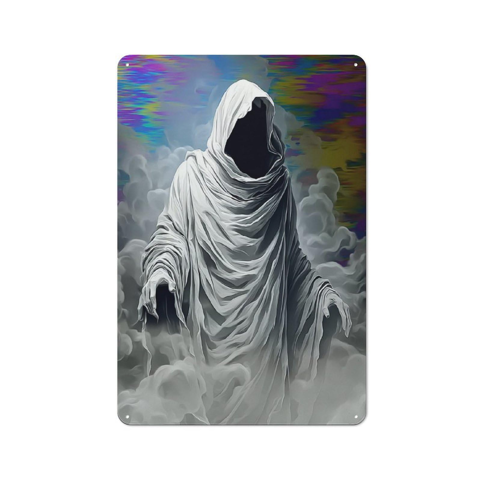 Junmoney Shadow Figure In White Robe Metal Wall Plaque With Design 30X20cm, Old Fashioned Vintage Wall Decor For Living Room, Hallway, Kitchen Or Cafe