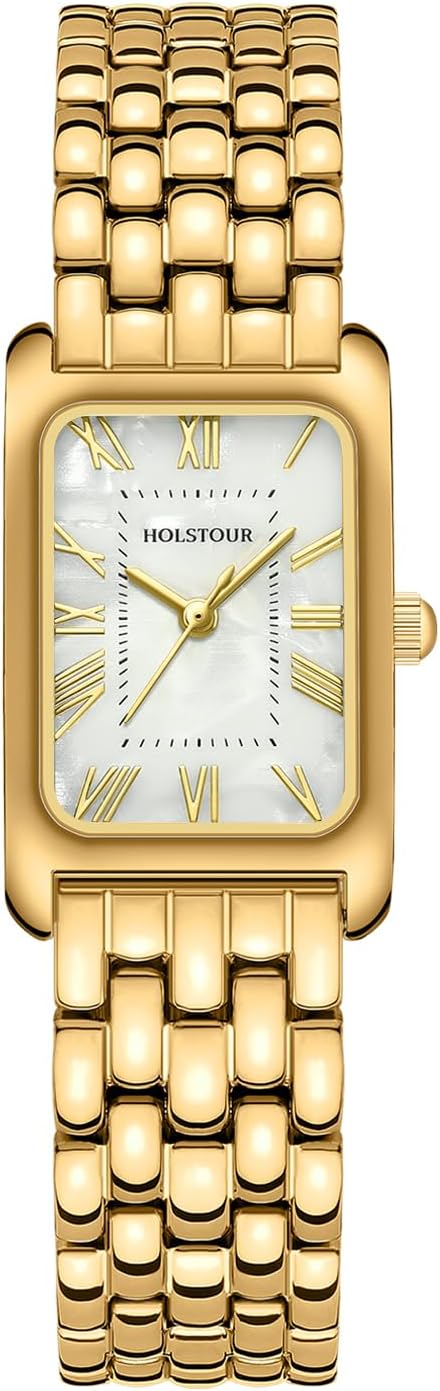 Gold Watches for Women Vintage Bracelet Roman Dial Rectangular Case Gold Watch Waterproof with Tools