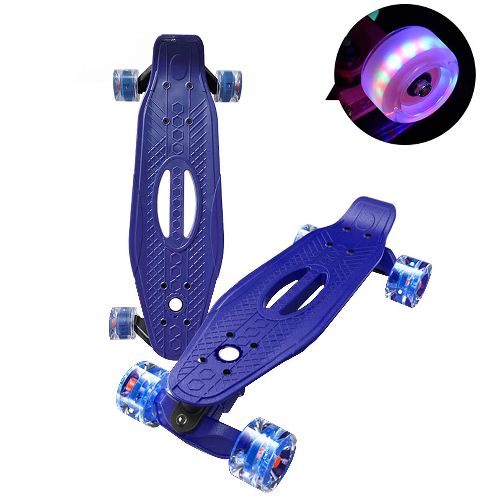 Skateboard Planche à Roulette 21" Mini Cruiser Standard Skateboards avec LED Light Up Roues, Single Kick Concave Skateboards pour Enfants Jeunes Adolescents Adultes