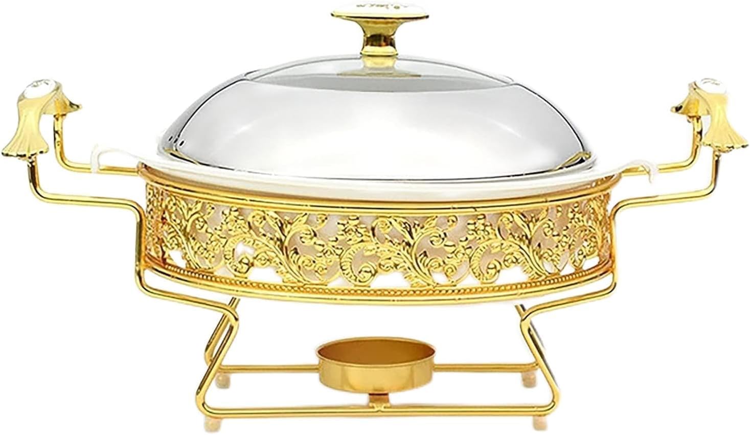 Golden Chafing Dish Buffet Set, Round Stainless Steel Chafer with Lid for Buffet Weddings Parties Banquets Catering Events,28cm ()