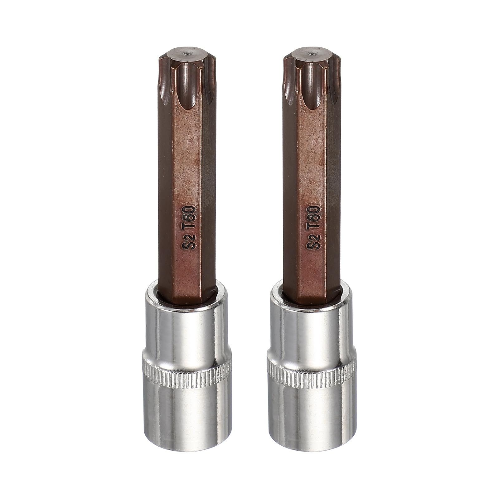sourcing map 2Pcs Torx Bit Socket 1/2" Drive T60 S2 Steel 6 Point Head Long Screwdriver Drill Bits CR-V Steel Socket Adapter for Home Auto Axle Hex Nuts Bolts Repair