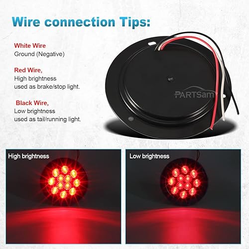 Miniatura 7 de Partsam - Luces traseras ledes redondas para remolque (4 pulgadas), Rojo
