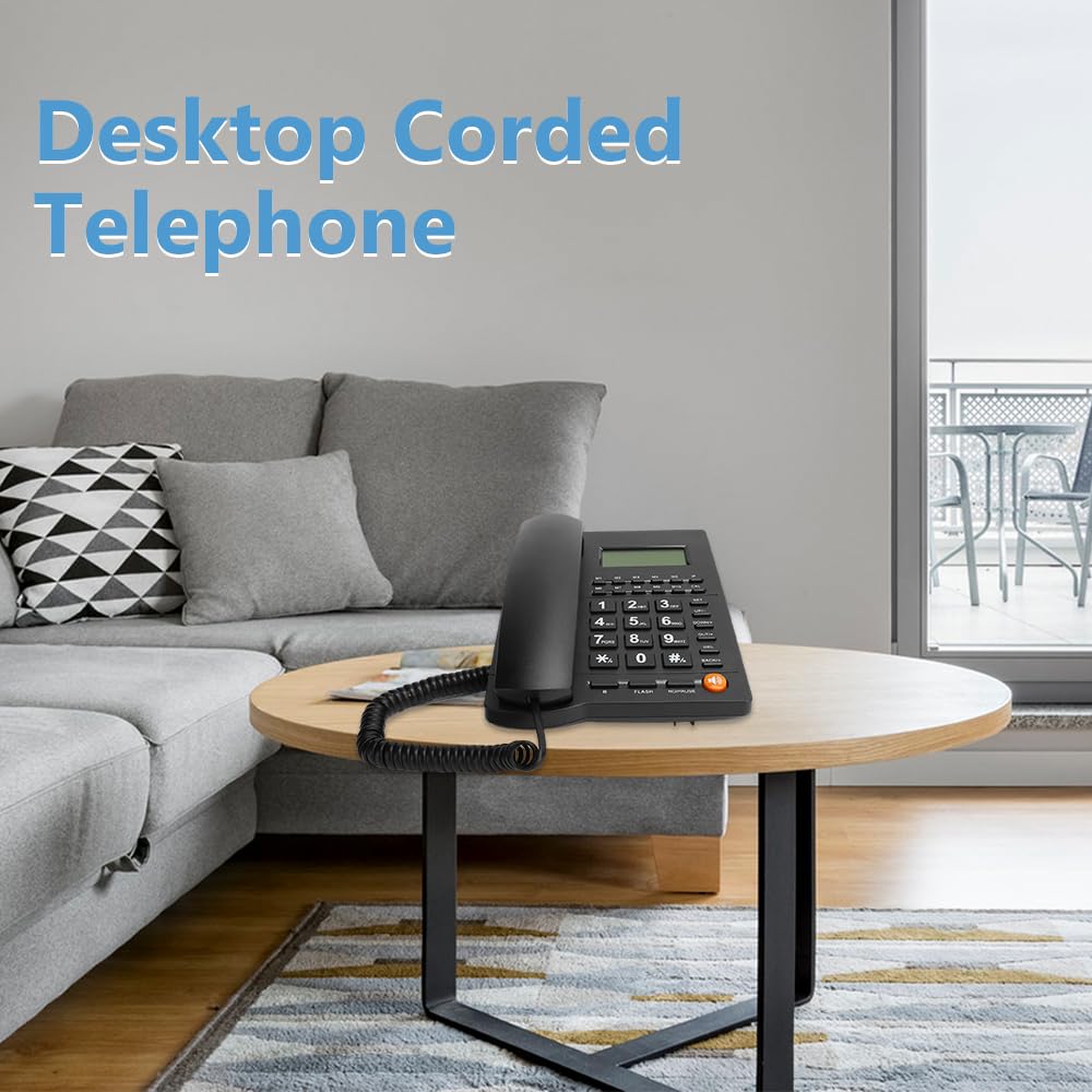 Garsent Telefono con Filo, Telefono Fisso Desktop, Pulsanti Grandi Telefoni a Casa con Controllo del Volume, Retroilluminazione, Funzioni di Riferimento Numerico per Ufficio, Reception,