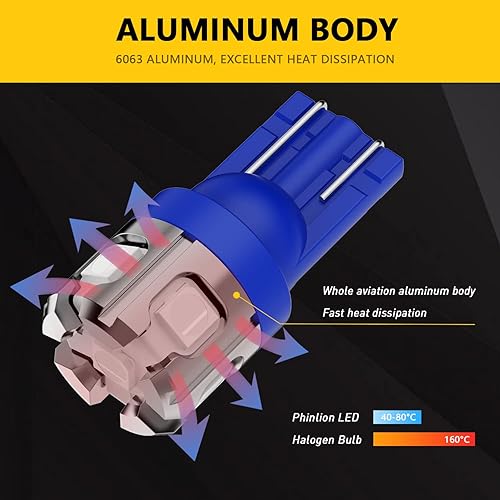 Miniatura 3 de PHINLION 194 bombillas LED azul superbrillante 168 2825 W5W T10 cuña 6-SMD 3030 chipsets LED bombillas de repuesto para mapa interior del coche,