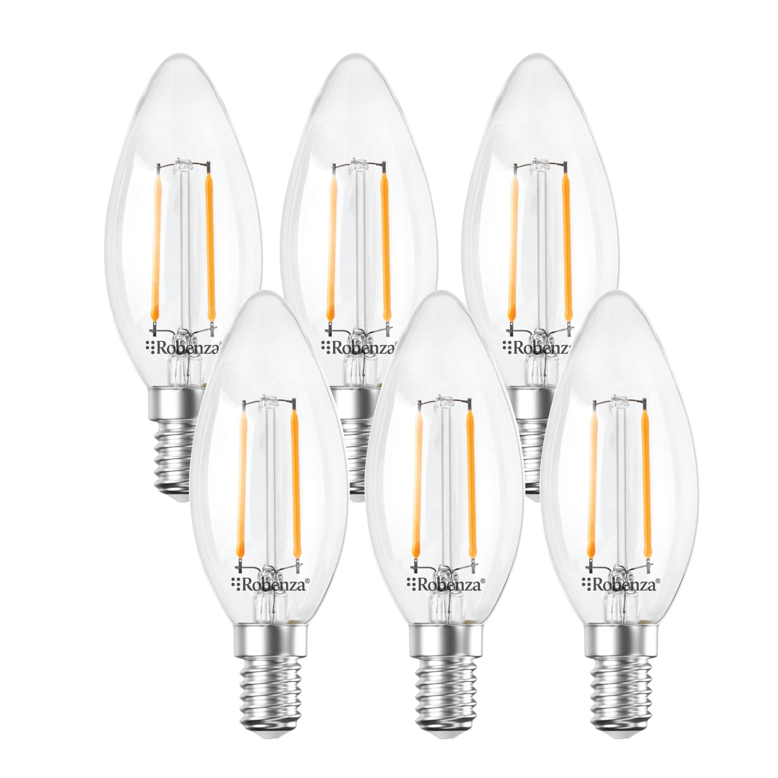 Robenza E14 LED Candle Light Bulb, 2.2W (25W Equivalent), SES Small Edison Screw, 250lm, 2700K Warm White Filament, C35 Energy Saving LED for Chandelier & Home Lighting, Non-Dimmable โ Pack of 6 โ image 1