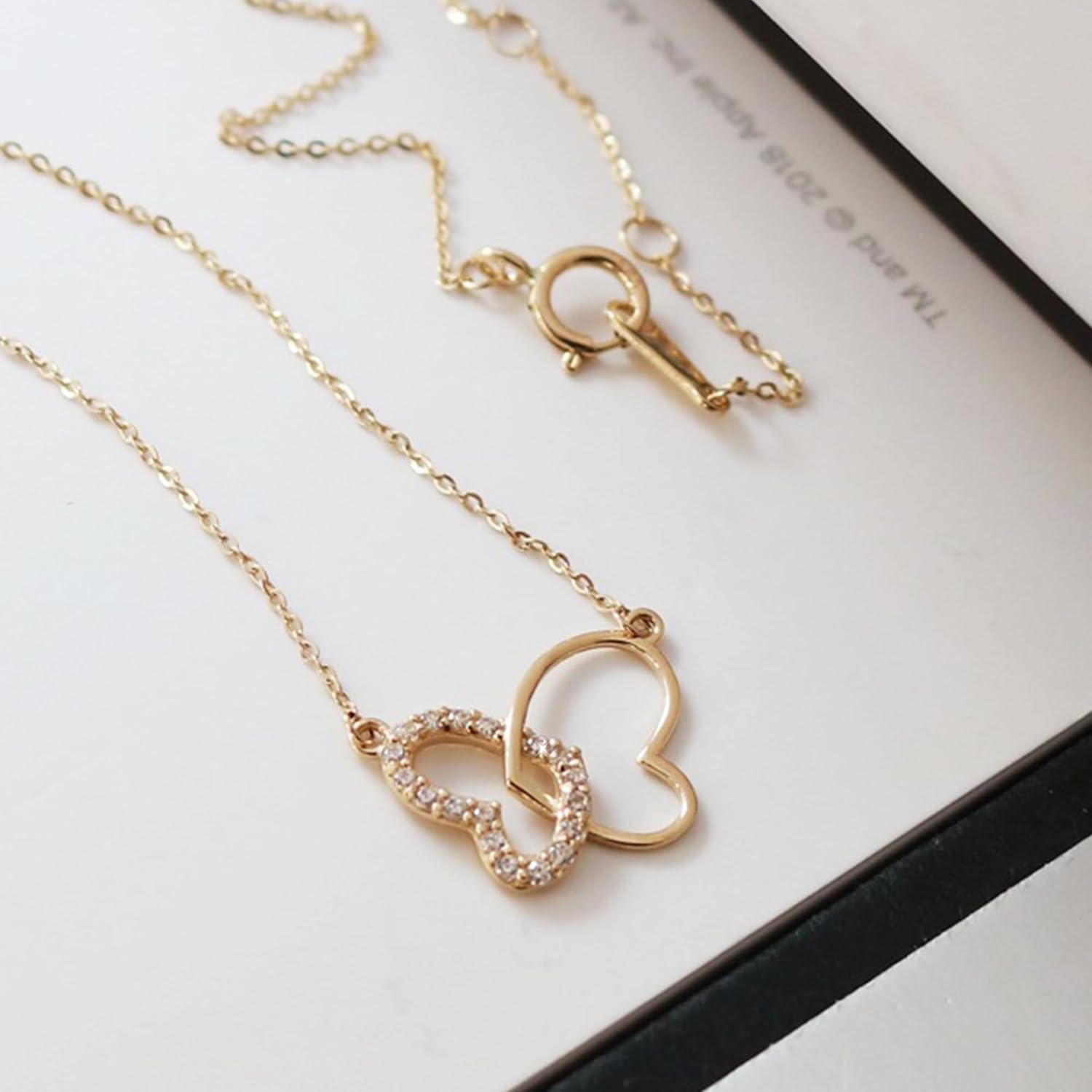 14K Gold Plated Dainty Butterfly Heart Necklace for Women, 925 Sterling Silver Cubic Zirconia Love Heart Interlocking Pendant Necklace to Daughter Mother Birthday Valentines Jewelry Gifts - Image 5