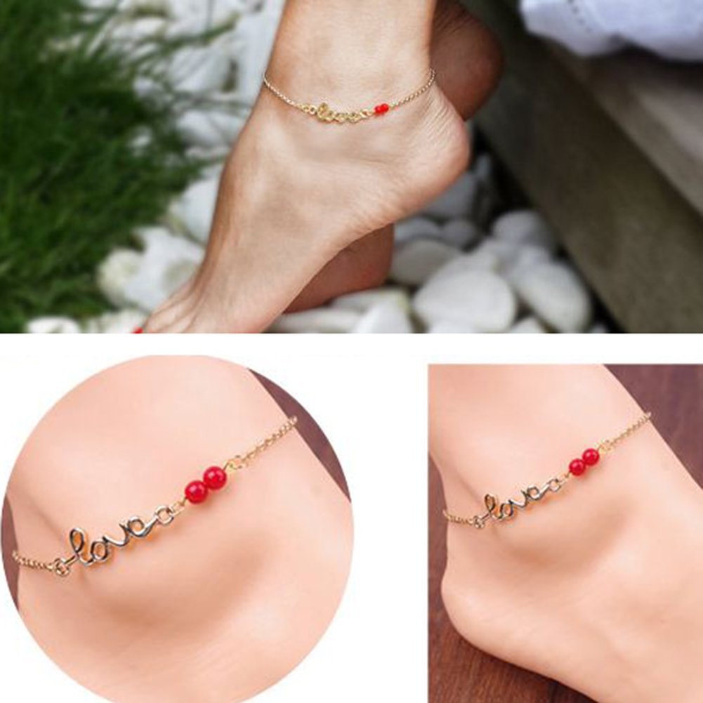 Fußkettchen Unisex, Fußkettchen mit zarten roten Perlen, Anhänger für Damen, Fußketten, Ornamente, Liebesmuster, von höchster Qualität und kreativ