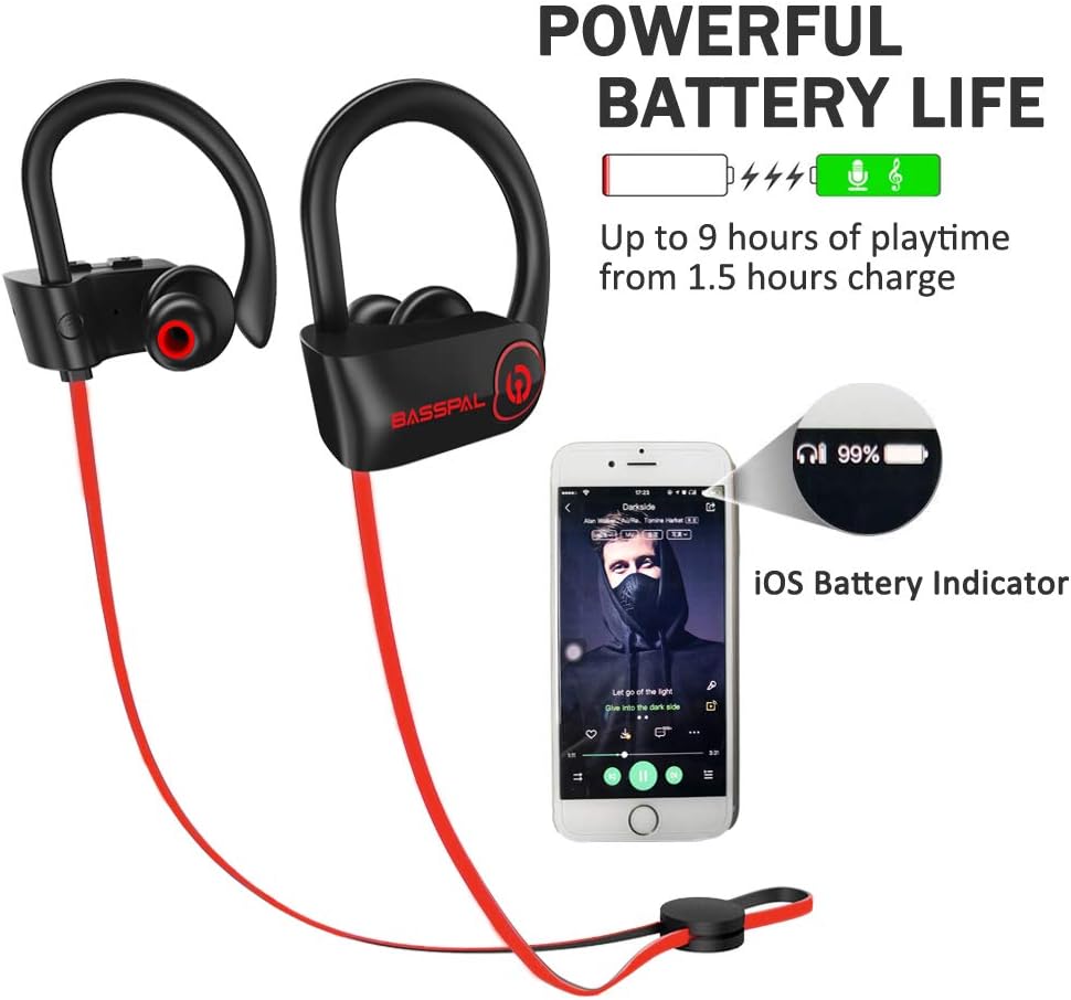 BassPal TonePro U14 Earphones connected to a smartphone showing battery indicator