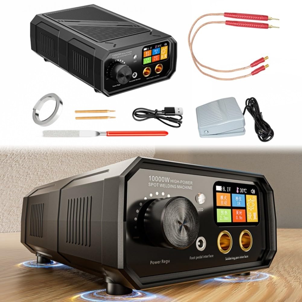 TK-20P Lot de 2 soudeurs par points portables 10 000 W à double impulsion avec affichage LED, contrôle automatique et manuel, pédale pour réparation de batterie