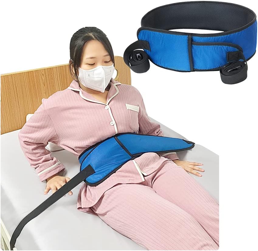 Medical Restraints for Bed Elderly Fall Prevention Devices Hospital Bed Restraints Dementia Patient Waist Control Belt Beds Guard Safety Belt for Seniors Medical Safety & Assisting Rails (Blue)
