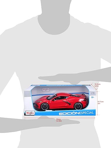 Miniatura 7 de Maisto Chevrolet Corvette Stingray C8 Gris oscuro metálico con rayas de carreras 1/18 Modelo de coche fundido a troquel 2020