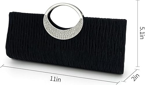 Miniatura 5 de Bolso de mano de satén plisado para mujer Bolso de noche con mango de diamantes de imitación Bolso largo formal para fiesta, novia, boda, baile