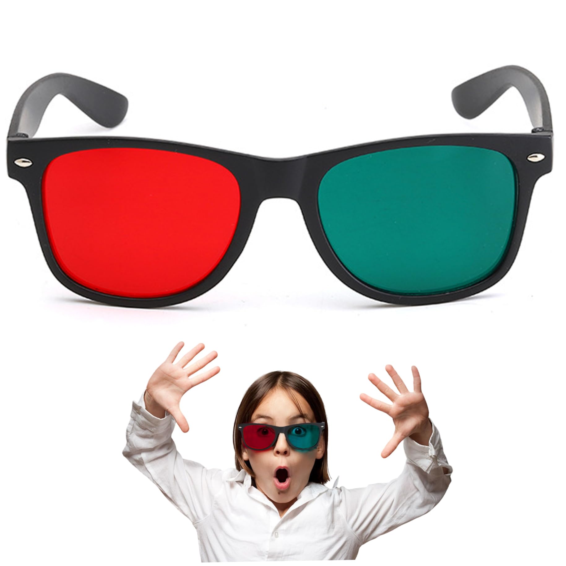 Gcroet Occhiali 3D, Occhiali per la visualizzazione 3D con Montatura Nera, Rossi e Verdi, per Giochi TV, Film in Dvd, anaglifi dimensionali e da Allenamento per l'ambliopia..