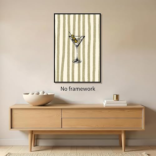 Miniatura 7 de Pósteres de moda con estampado de vidrio de Martini con rayas verdes olivas, arte de pared de cocina, póster retro de cóctel, póster estético