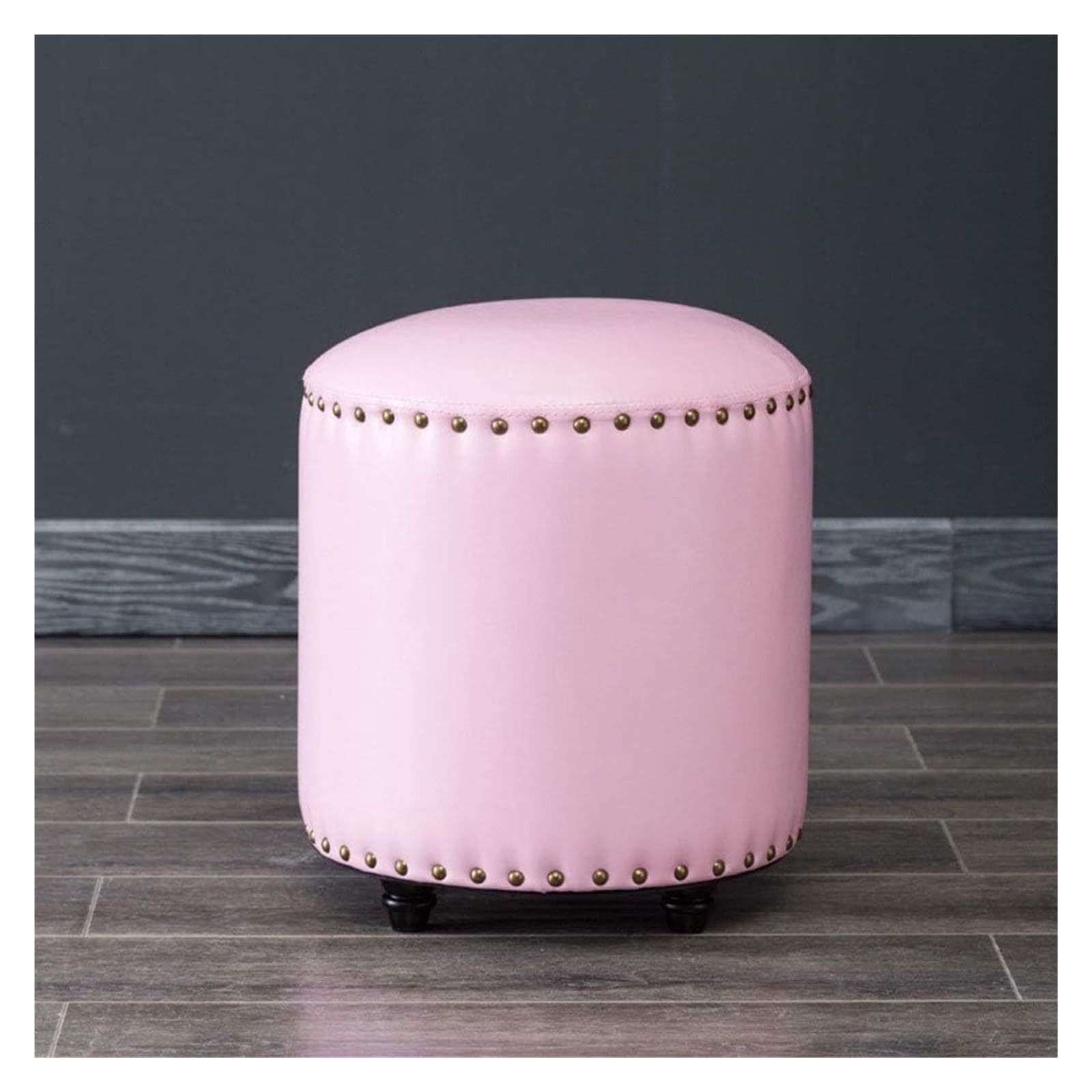 Repose-pieds ottoman rond petit pouf cuir rose 40x35 cm