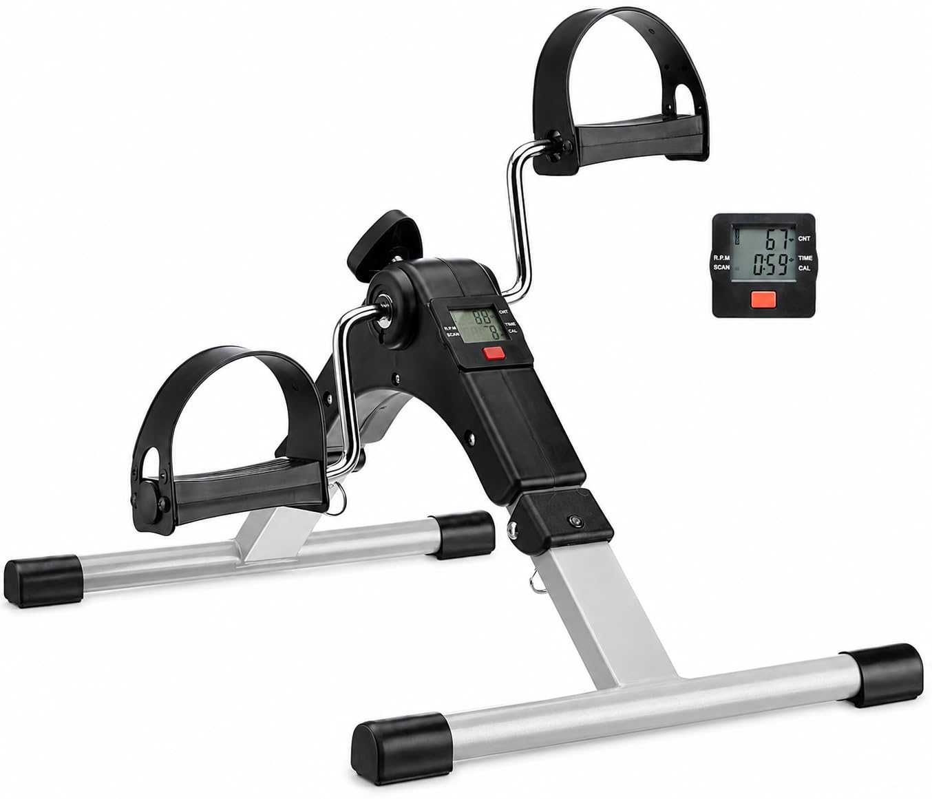 mini bike pedal exerciser with lcd display, adjustable resistance | compact design, heavy-duty construction, home exercise equipment, lowimpact workout, easy storage, fixing strap, black & grey