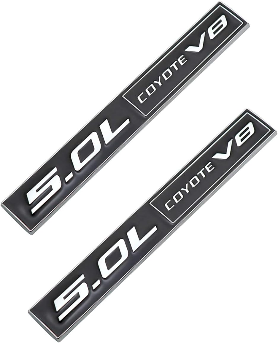 METAL CHROME RED & BLACK 5.0L COYOTE V8 FENDER EMBLEMS NAMEPLATE BADGES COMPATIBLE WITH Mustang & F150 (Chrome Black)