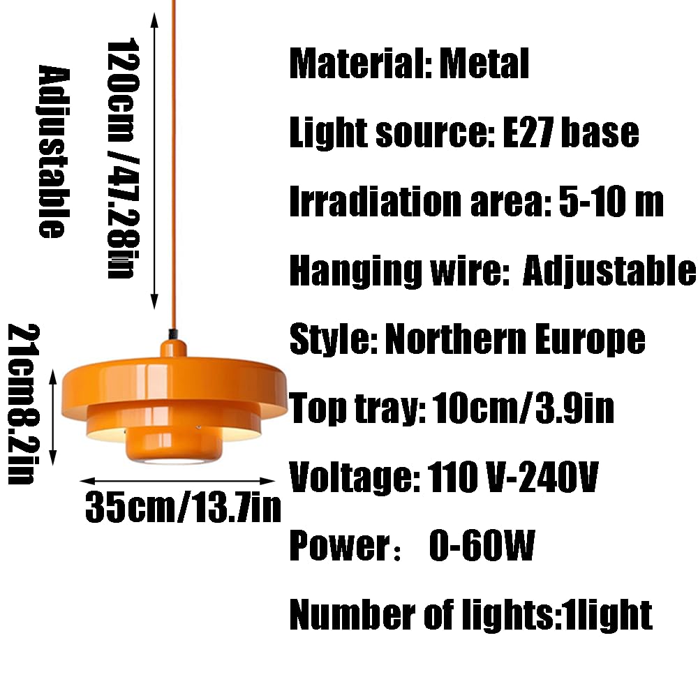 WGFJKI Kolorowy i kreatywny klosz żyrandolowy, metalowa lampa wisząca w stylu amerykańskim, podtynkowe zawieszenie z jedną głowicą, gwint E27, dekoracyjna oprawa do baru na werandzie (pomarańczowy A)