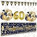 60 Geburtstag Dekoration Mann Frau, Extra Lange Happy Birthday Banner Girlande Wimpel (9*1.21 Füße), 60. Geburtstag Deko Banner Hintergrund und Navy Blau Gold luftballons Konfetti Luftballons