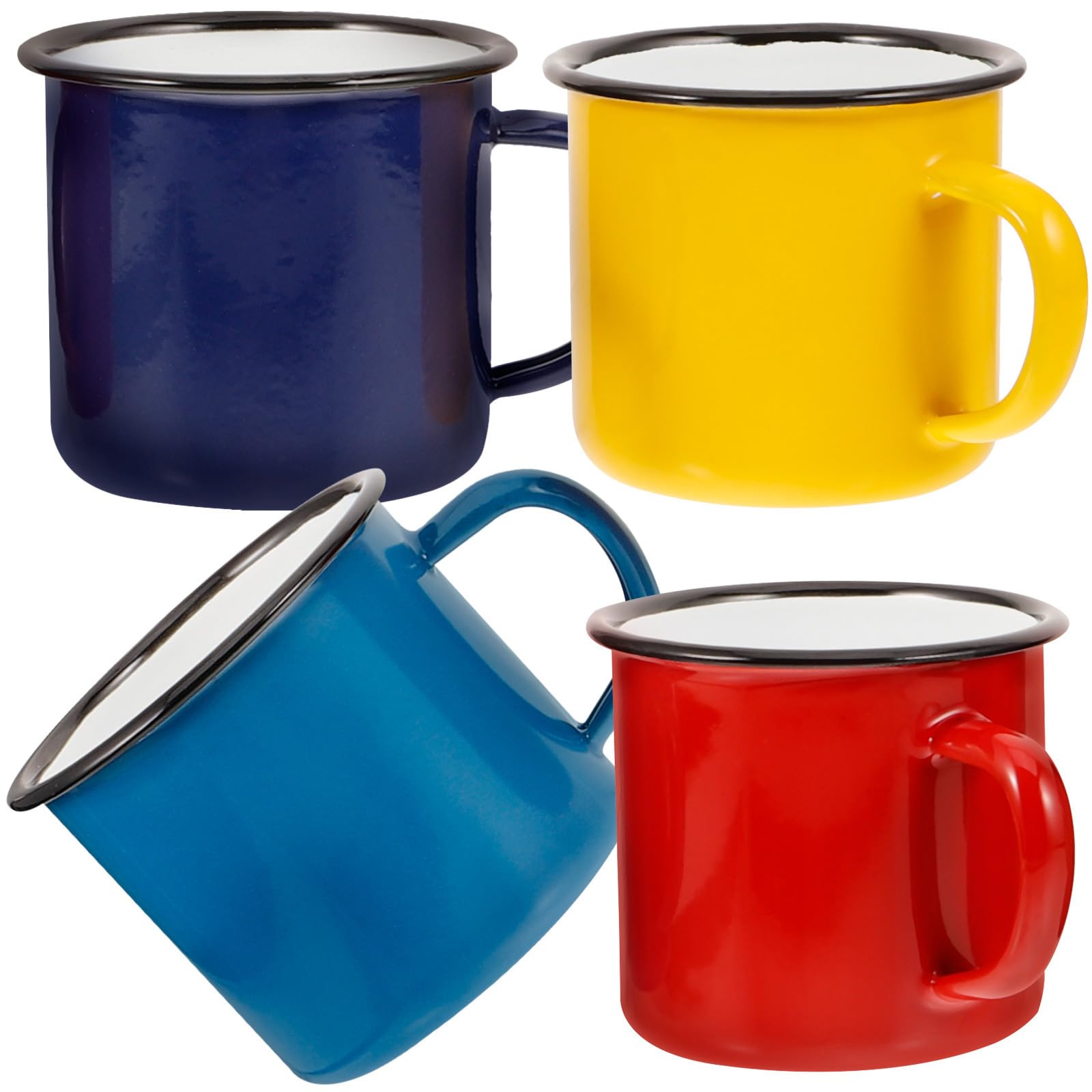 FRCOLOR Tazas de Esmalte para Beber Diseño Clásico y Fácil de Limpiar Set de 4 de 350ml Adecuado para Camping y Uso Diario