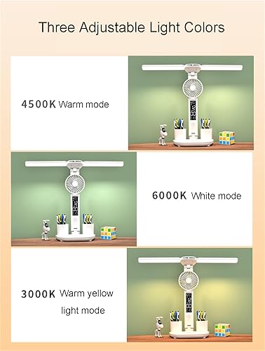 Miniatura 6 de Lámpara de escritorio de aprendizaje con ventilador, reloj, contenedor de bolígrafo, lámpara de noche enchufable, lectura de escritorio, lámpara