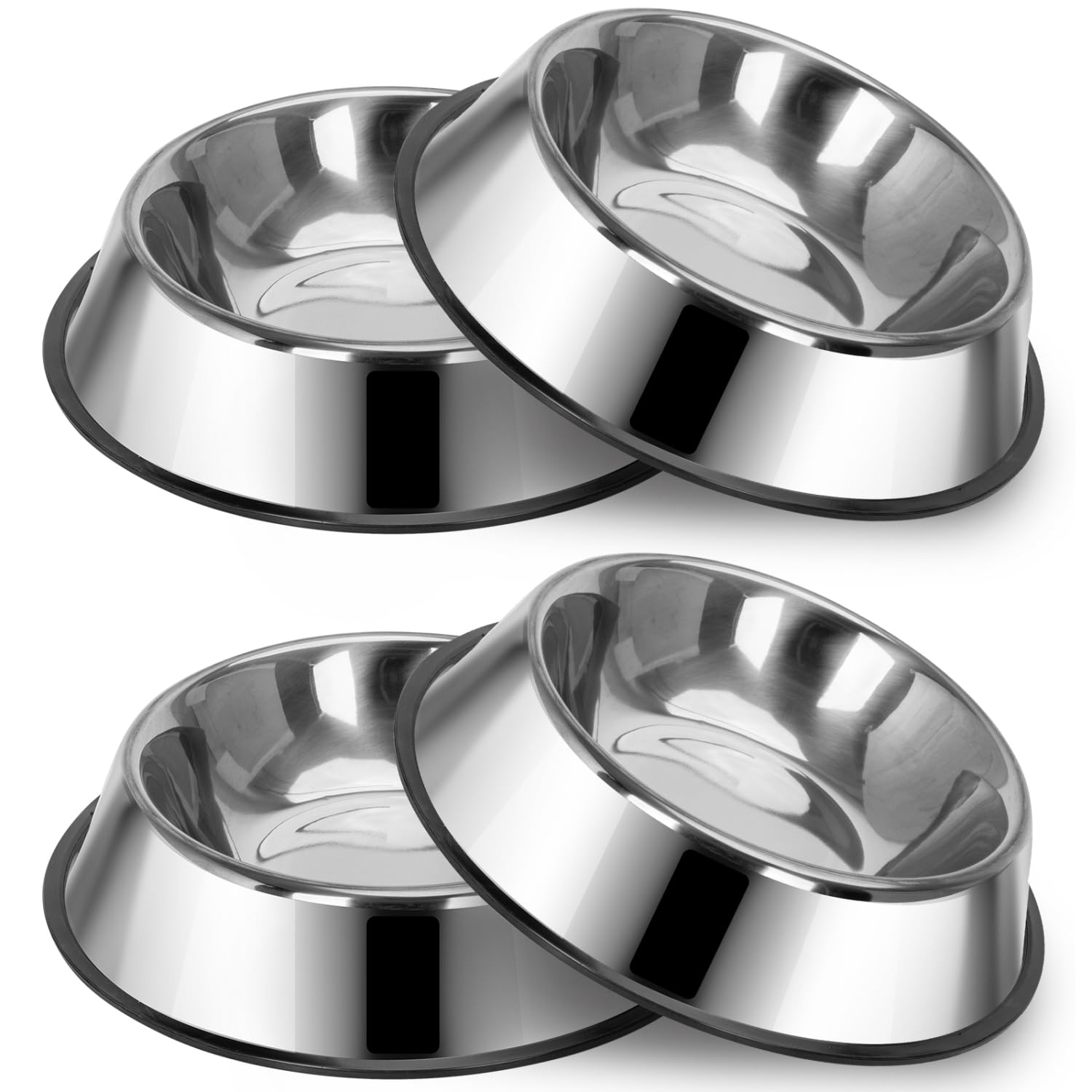 Nobleza 4 Pack Stainless Steel Dog Bowls Medium -500 ml, 21.5 cm/ 8.5 in Diameter Dog Bowl Medium Pet Water Food Feeding Bowls with Non Slip Base Pet Water Bowl for Dogs Cats
