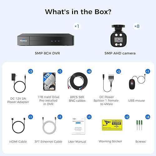 Miniatura 9 de Hiseeu Sistema de cámara de seguridad para exteriores con cable 3K con audio, luz dual inteligente, DVR de vigilancia de 5 MP 8 canales, cámaras