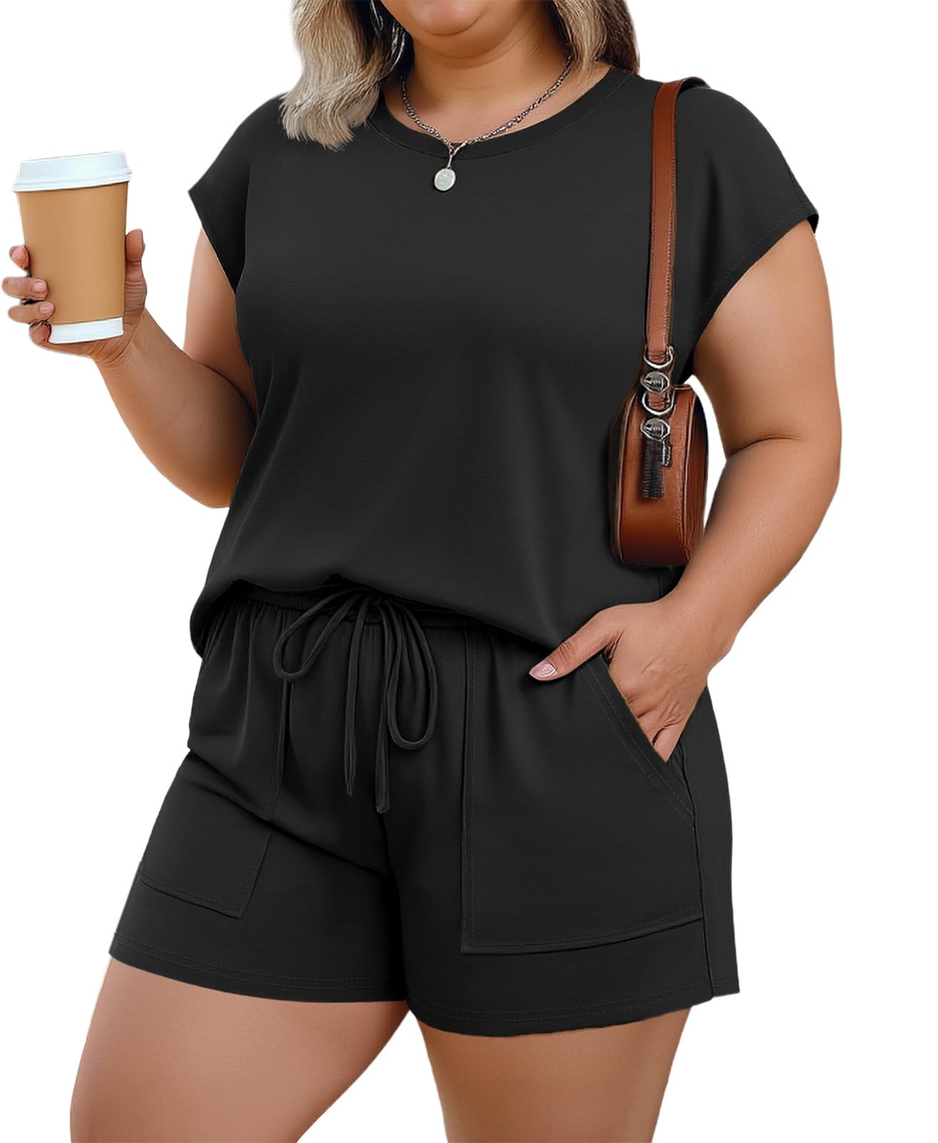 Lastshe Plus Size Two Piece Short Sets